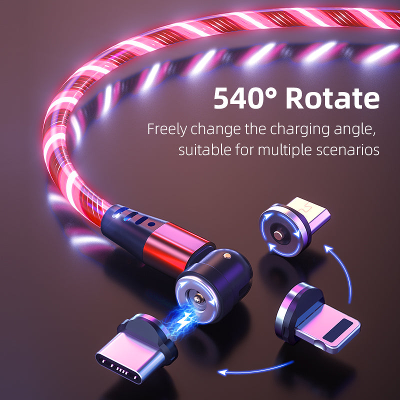 540 Rotate Luminous Magnetic Cable 3A Fast Charging Mobile Phone Charge Cable For LED Micro USB Type C For I Phone Cable by Core Cases
