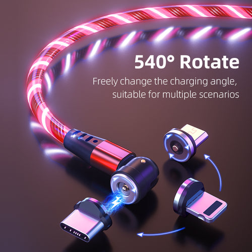 540 Rotate Luminous Magnetic Cable 3A Fast Charging Mobile Phone Charge Cable For LED Micro USB Type C For I Phone Cable by Core Cases