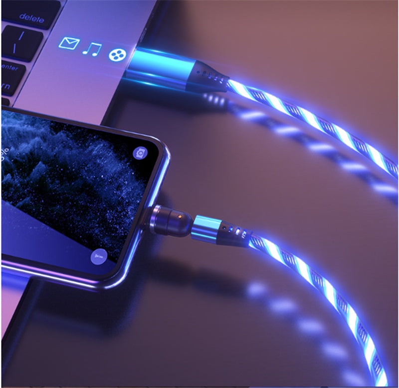 540 Rotate Luminous Magnetic Cable 3A Fast Charging Mobile Phone Charge Cable For LED Micro USB Type C For I Phone Cable by Core Cases