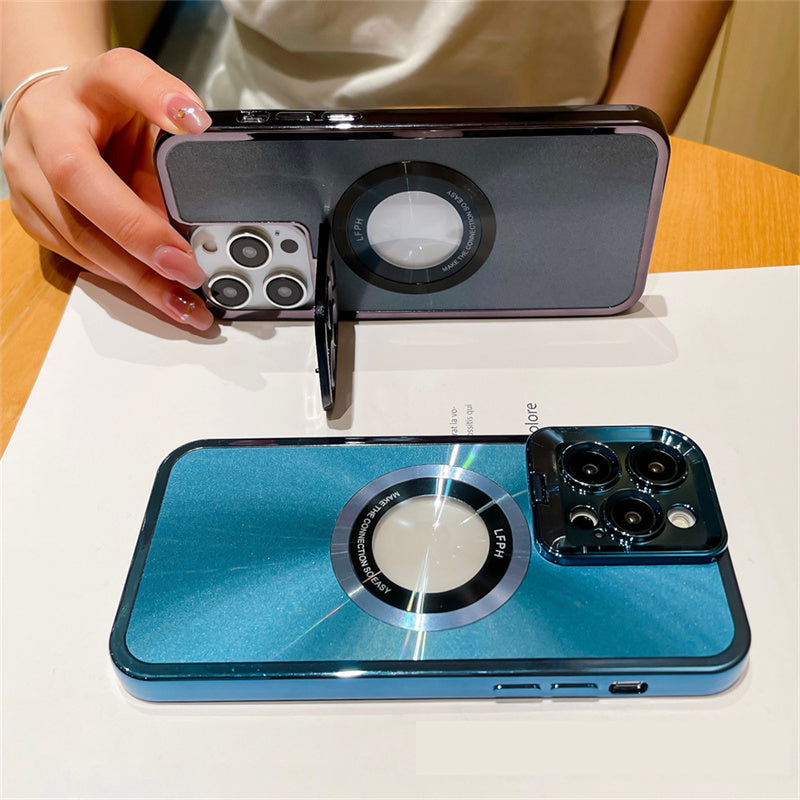 Electroplated Phone Case Luxury Plating CD Pattern Magsafe Bracket Case For 12 13 14 Pro Max Invisible Camera Stand Holder Lens Holder Magnetic Suction by Core Cases