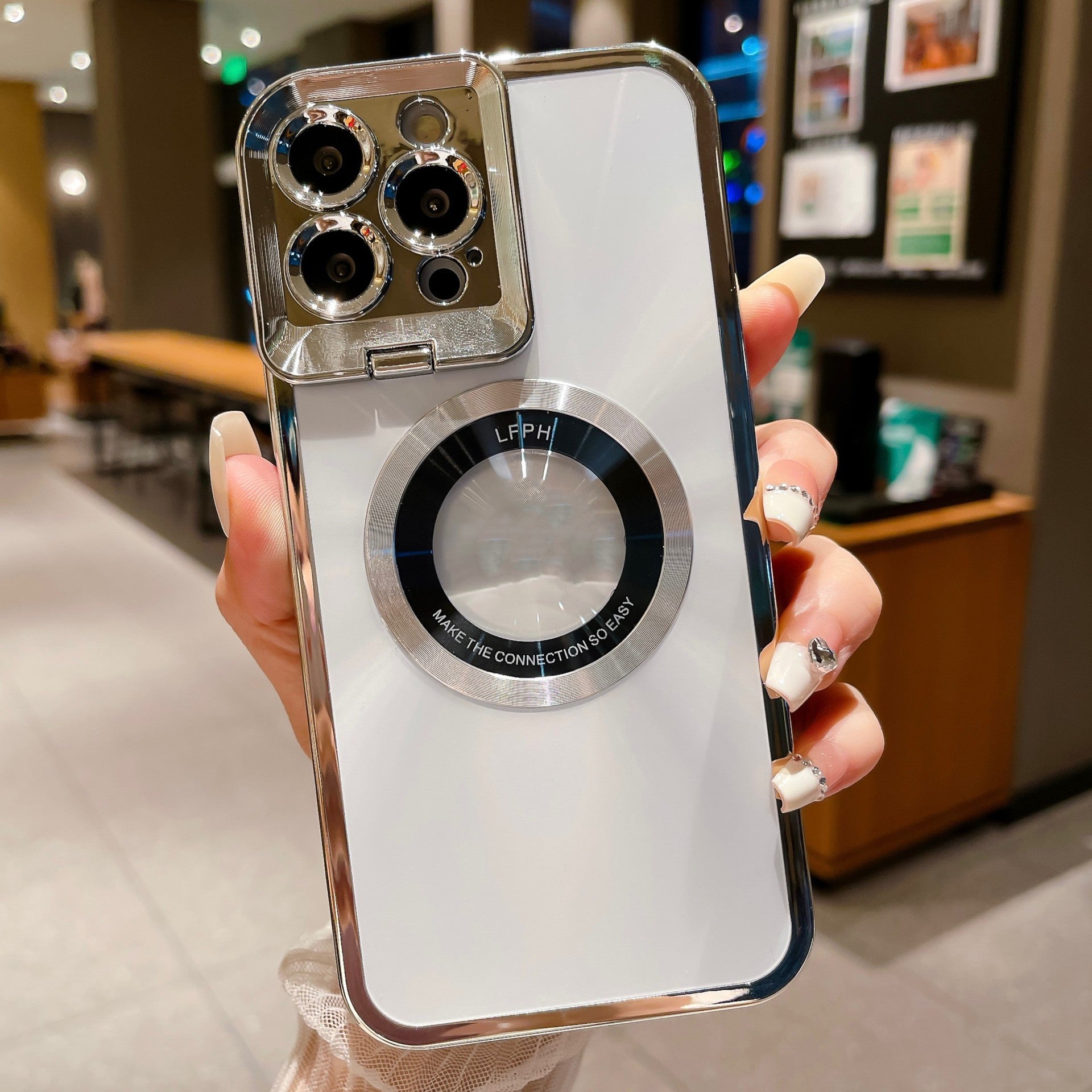 Electroplated Phone Case Luxury Plating CD Pattern Magsafe Bracket Case For 12 13 14 Pro Max Invisible Camera Stand Holder Lens Holder Magnetic Suction by Core Cases