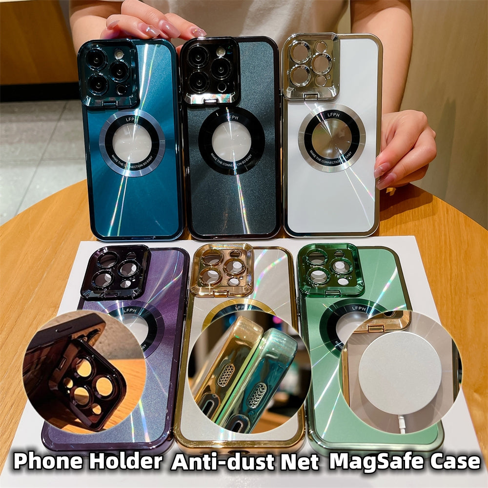 Electroplated Phone Case Luxury Plating CD Pattern Magsafe Bracket Case For 12 13 14 Pro Max Invisible Camera Stand Holder Lens Holder Magnetic Suction by Core Cases