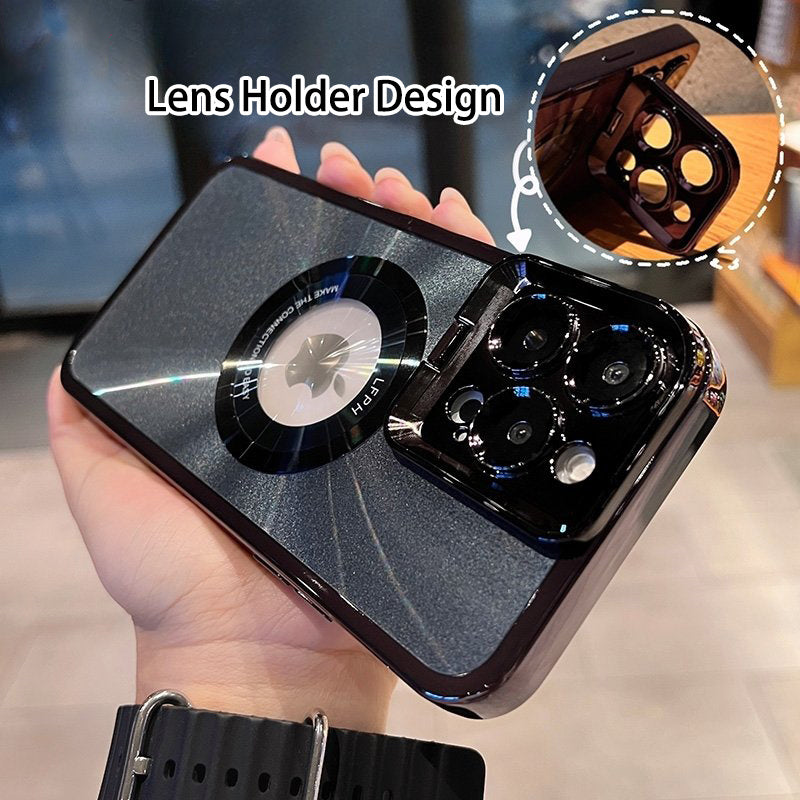 Electroplated Phone Case Luxury Plating CD Pattern Magsafe Bracket Case For 12 13 14 Pro Max Invisible Camera Stand Holder Lens Holder Magnetic Suction by Core Cases