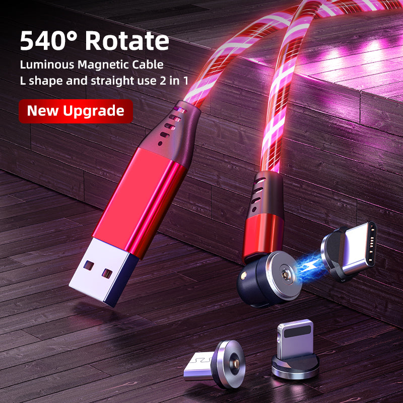 540 Rotate Luminous Magnetic Cable 3A Fast Charging Mobile Phone Charge Cable For LED Micro USB Type C For I Phone Cable by Core Cases