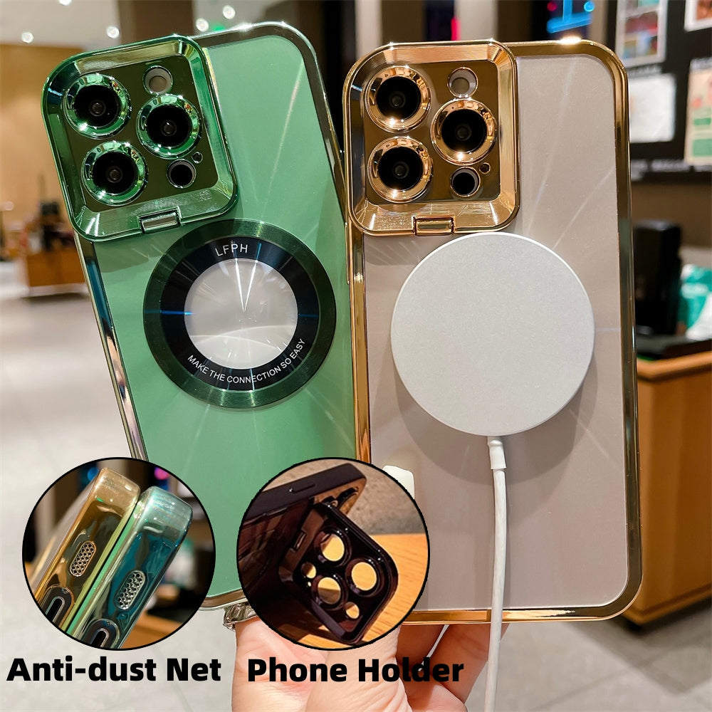 Electroplated Phone Case Luxury Plating CD Pattern Magsafe Bracket Case For 12 13 14 Pro Max Invisible Camera Stand Holder Lens Holder Magnetic Suction by Core Cases