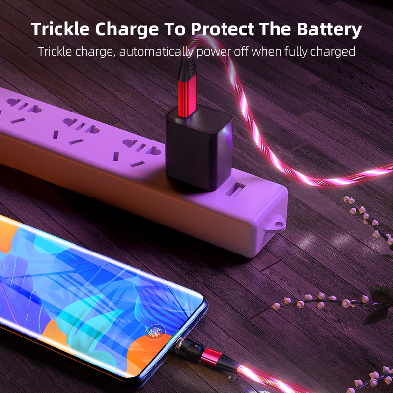 540 Rotate Luminous Magnetic Cable 3A Fast Charging Mobile Phone Charge Cable For LED Micro USB Type C For I Phone Cable by Core Cases