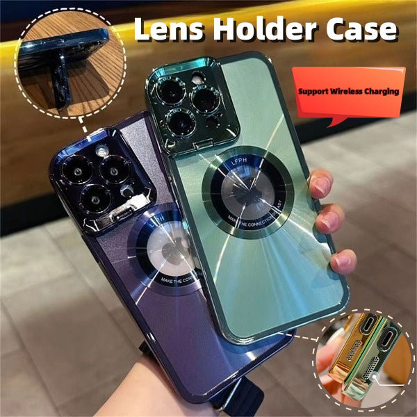 Electroplated Phone Case Luxury Plating CD Pattern Magsafe Bracket Case For 12 13 14 Pro Max Invisible Camera Stand Holder Lens Holder Magnetic Suction by Core Cases