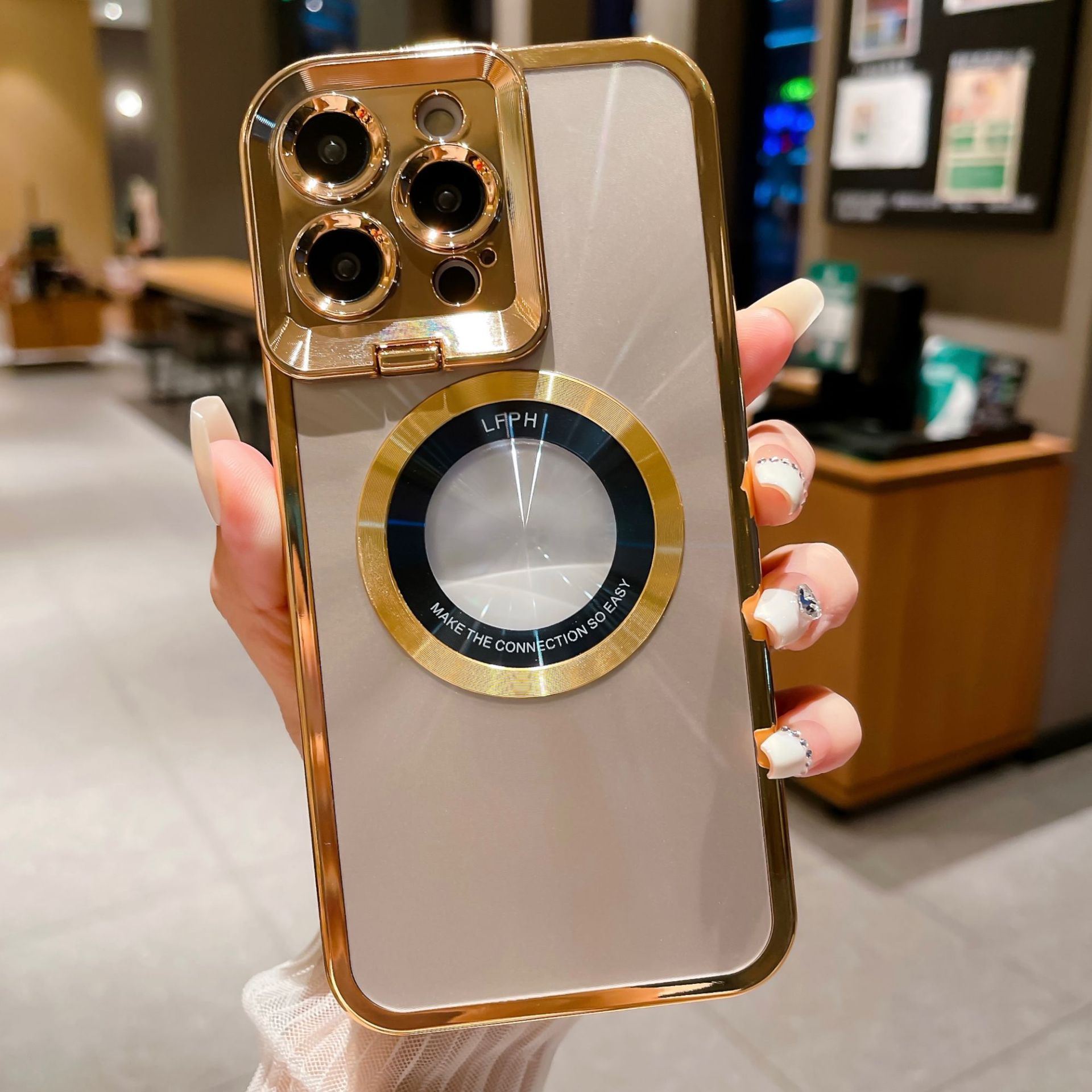 Electroplated Phone Case Luxury Plating CD Pattern Magsafe Bracket Case For 12 13 14 Pro Max Invisible Camera Stand Holder Lens Holder Magnetic Suction by Core Cases