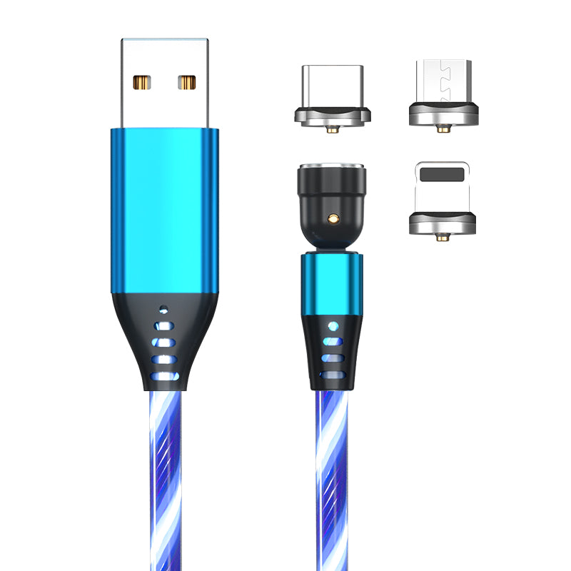 540 Rotate Luminous Magnetic Cable 3A Fast Charging Mobile Phone Charge Cable For LED Micro USB Type C For I Phone Cable by Core Cases