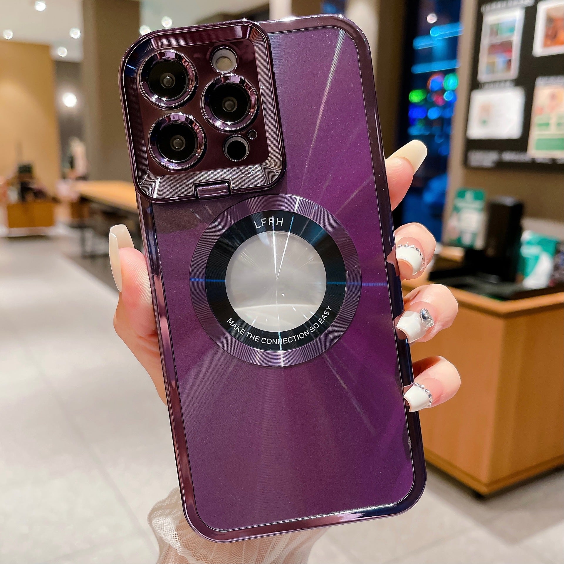 Electroplated Phone Case Luxury Plating CD Pattern Magsafe Bracket Case For 12 13 14 Pro Max Invisible Camera Stand Holder Lens Holder Magnetic Suction by Core Cases