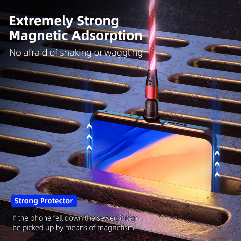 540 Rotate Luminous Magnetic Cable 3A Fast Charging Mobile Phone Charge Cable For LED Micro USB Type C For I Phone Cable by Core Cases