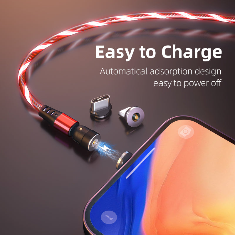 540 Rotate Luminous Magnetic Cable 3A Fast Charging Mobile Phone Charge Cable For LED Micro USB Type C For I Phone Cable by Core Cases