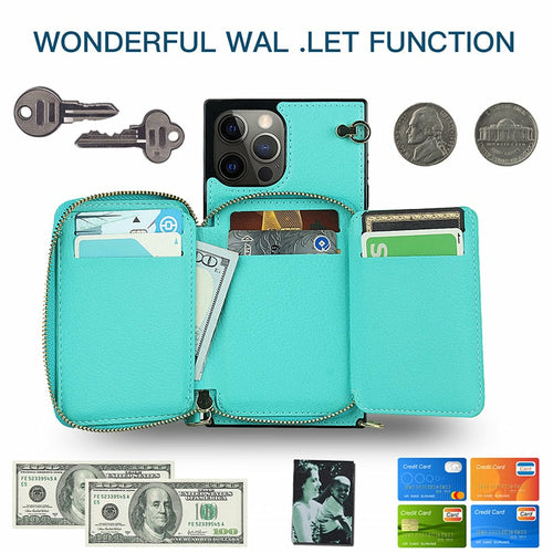 Zipper Wallet Case with Adjustable Crossbody Strap for iphone by Core Cases