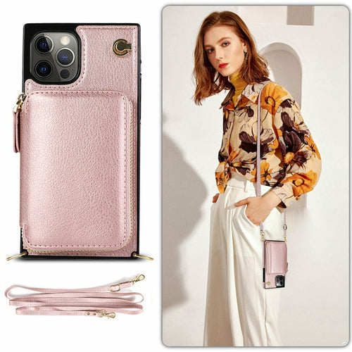 Zipper Wallet Case with Adjustable Crossbody Strap for iphone by Core Cases
